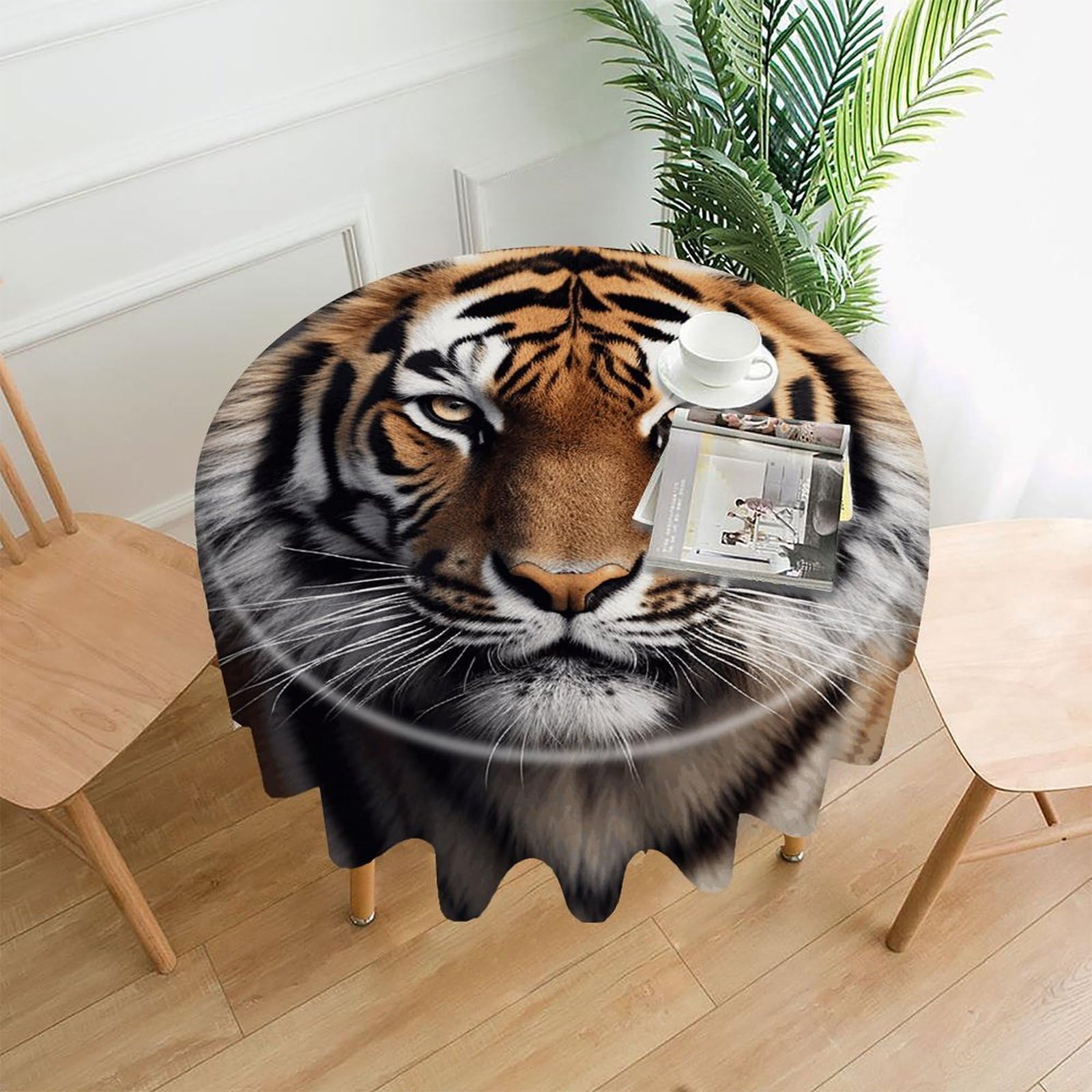 FodPand Tiger Round Tablecloth - 60 Inch Premium Polyester Table Cloth, Fashion Wrinkle Resistant Decorative Table Cover for Dining Kitchen Party Buffet Tables