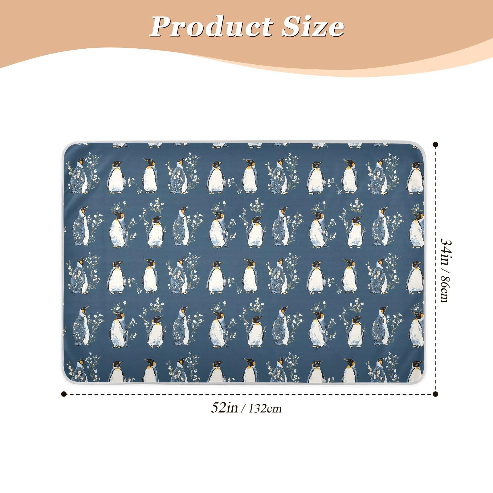Chic Pingouin Blue - Housse de matelas à langer réutilisable extra large et résistante à l'eau pour bébé - Doux pour la peau - Pour les tout-petits - 142 cm