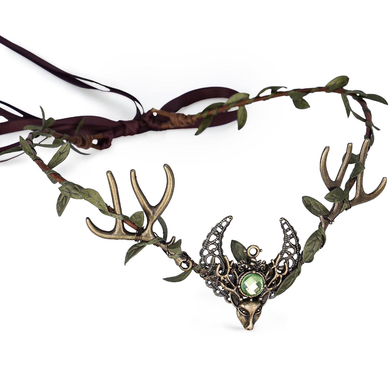MOSTORY Handmade Fairy Antler Crown Elf Flower Headpiece Woodland Leaf Tiara