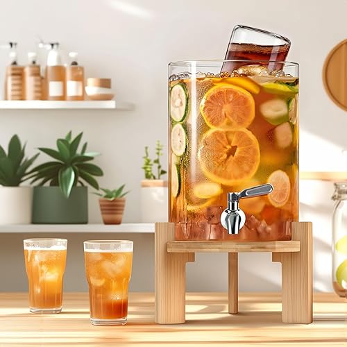 Miniatura 7 de Dispensador de bebidas de 2.1 galones, dispensador de bebidas de vidrio con soporte, dispensadores de bebidas para fiestas, dispensador de bebidas