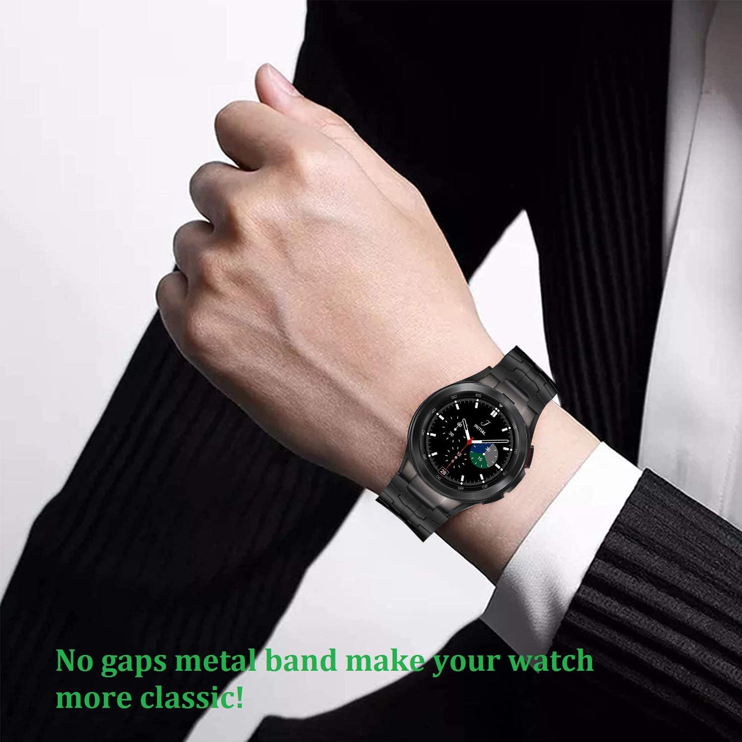 No Gap Metal Bands for Samsung Galaxy Watch 7 6 5 4 FE 40mm 44mm/5 Pro Band 45mm/Watch 4/6 Classic Bands 43mm 46mm 42mm Men Women,Gapless Replacement Solid Stainless Steel Strap Correa Reloj, Black