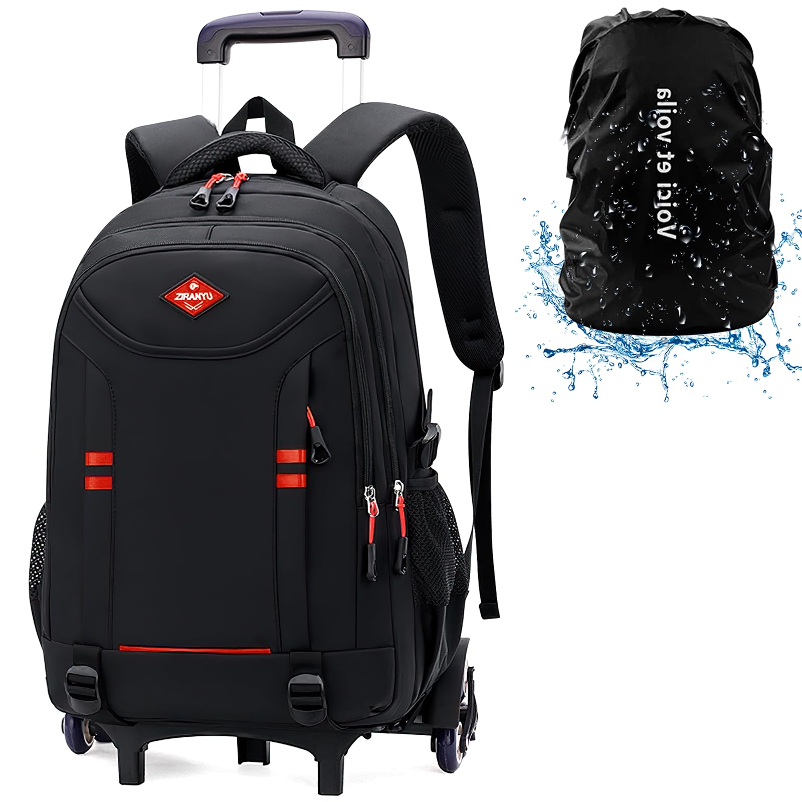 Voici et Voila Mochilas Escolares con Ruedas Carro para Mochilas Escolares Niña Niños Grande Bolsas Escolares 6 Ruedas Trolley Bag Mochila Infantil Negro 34x20x48cm