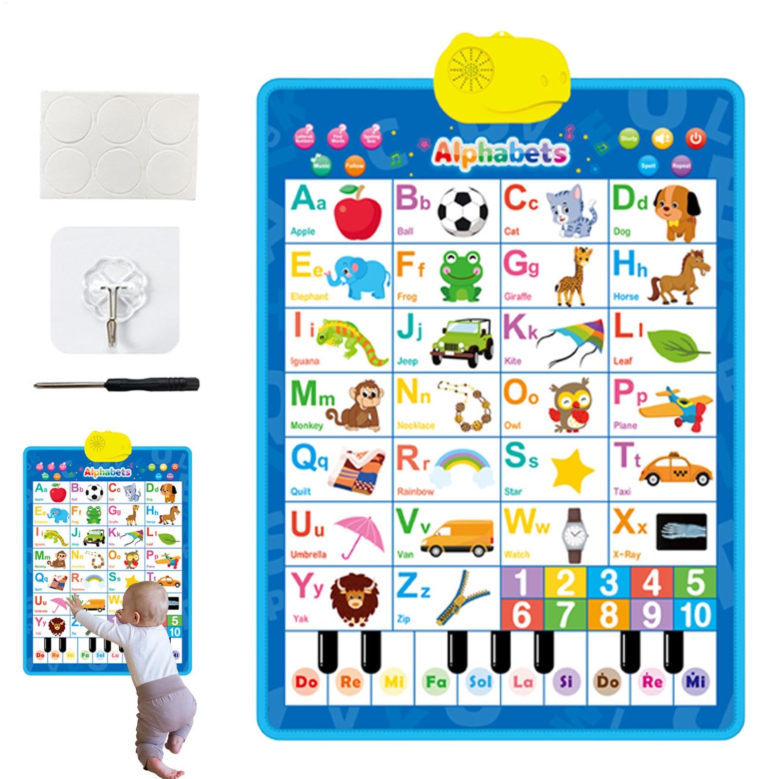 Hobngmuc Electronic Alphabet Number Wall Chart - Speech Talking Wall Chart for Preschool Boys & Girls