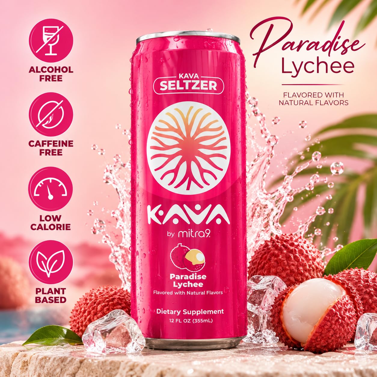 Mitra9 Paradise Lychee Kava Seltzer, 4-Pack, 500mg Kava Root, 12 fl oz Cans — Amazon image 4