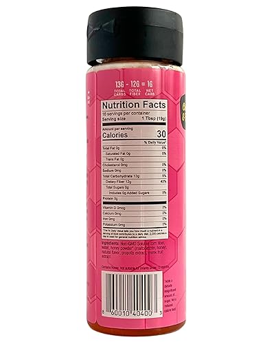 Miniatura 2 de Chick and Roo Miel sin azúcar con propóleos, alternativa natural a la miel, cero azúcar, fibra prebiótica, 1 carbohidrato neto, sin OMG, sin gluten,