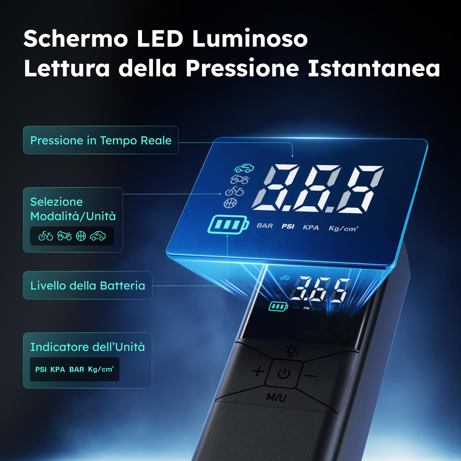 ASMAX T40 Compressore d'Aria Portatile 150 PSI con Batteria 6000mAh | Gonfiatore Elettrico Senza Fili, Display Digitale, Spegnimento Automatico e Luce LED, per Auto, Moto, Biciclette e Palloni