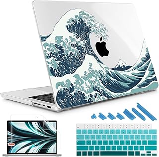 May Chen Case for MacBook Pro 14 Inch 2023 2021 Release A2779 M2 & A2442 M1 Pro/Max Chip with Touch ID, Plastic Hard Shell Case with Keyboard Cover & Screen Protector, Great Wave