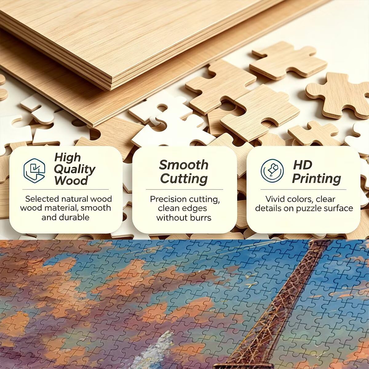 Puzzle 1500 elementów, krajobraz układanki, drewniane elementy, prezent dla