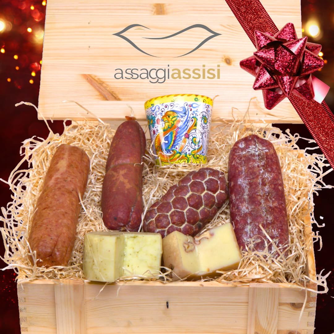 Cesta REGALO AssaggiAssisi - Cesto Gastronomico in Scatola di Legno Salumi Formaggi Prodotti Tipici Umbria - Made in Assisi - Italy
