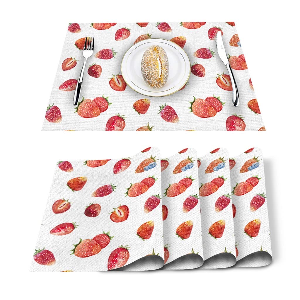 IANSHFKN Strawberry Fruits Pattern Table Mat Kitchen Decoration Placemat Napkin For Wedding Dining Accessories