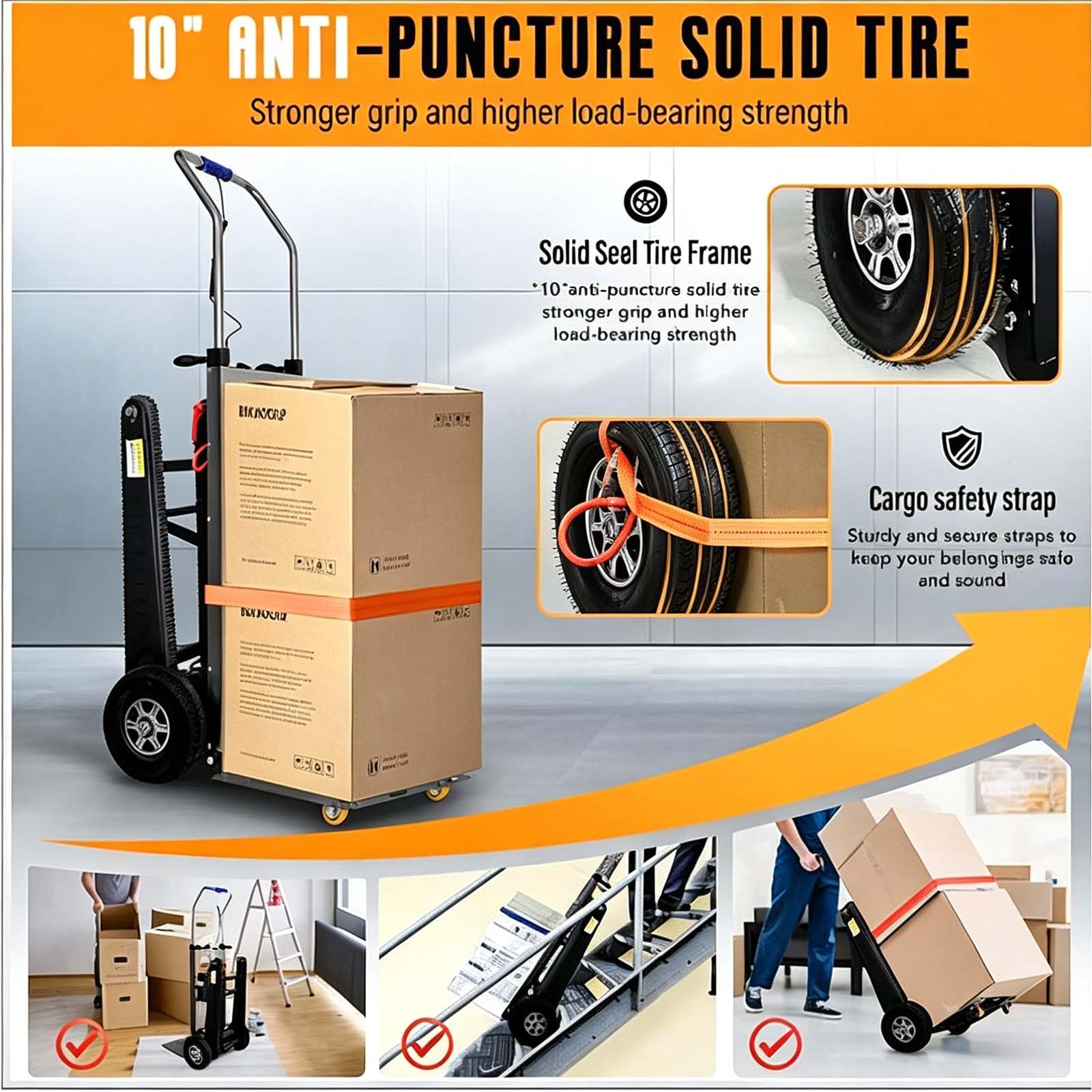 Carrello Montascale Elettrico, con Maniglia Telescopica Scale e Discese, con Batteria Rimovibile, Motori Brushless, per Sacchi e Oggetti Pesanti su e Giù Scale,005
