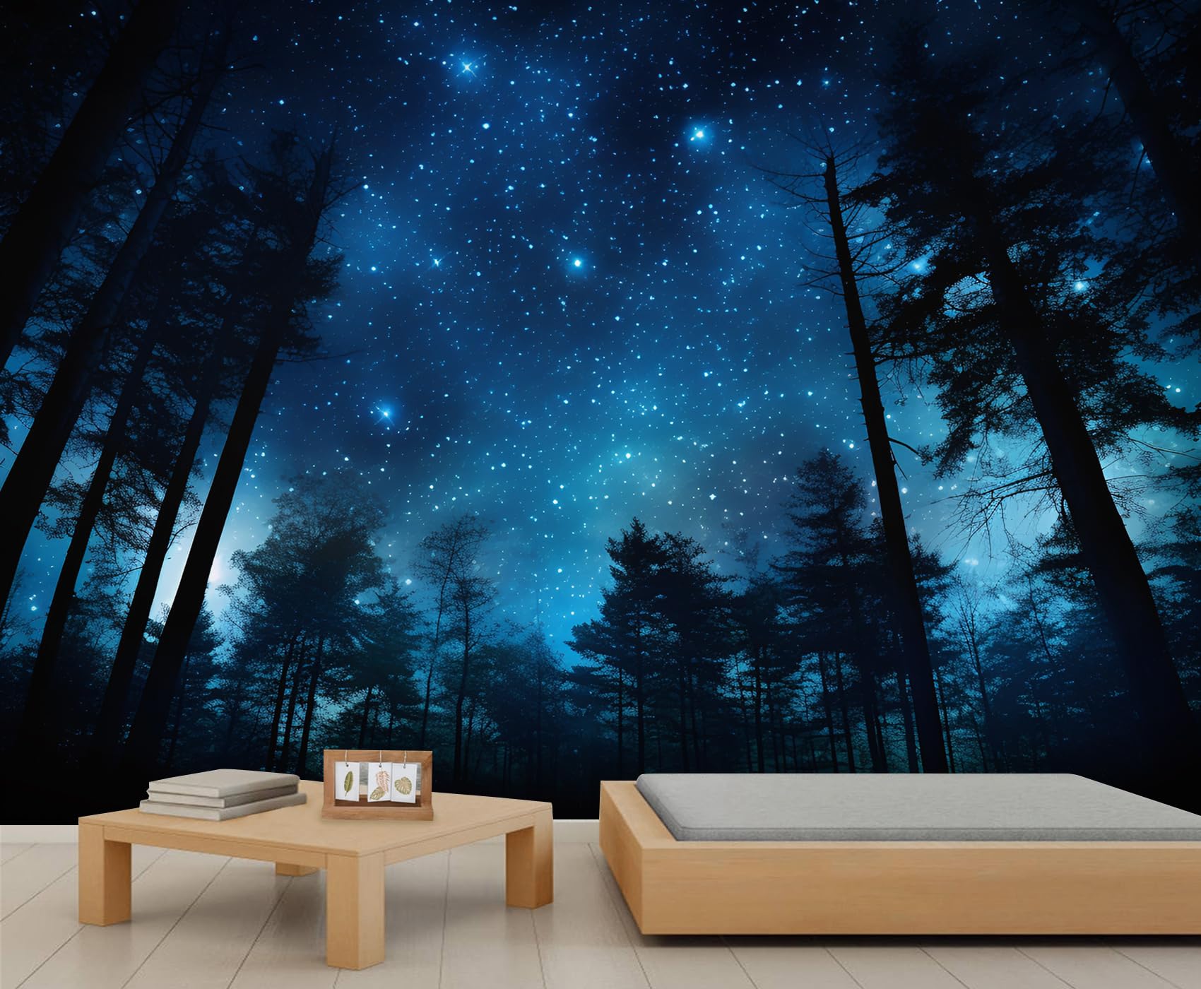 YXQAIED Blue Aurora Wallpaper, Starry Forest Wallpapers for Living Room Natural Landscape Poster Wall Painting for Office Bedroom Children's Room Corridor, 366x254cm