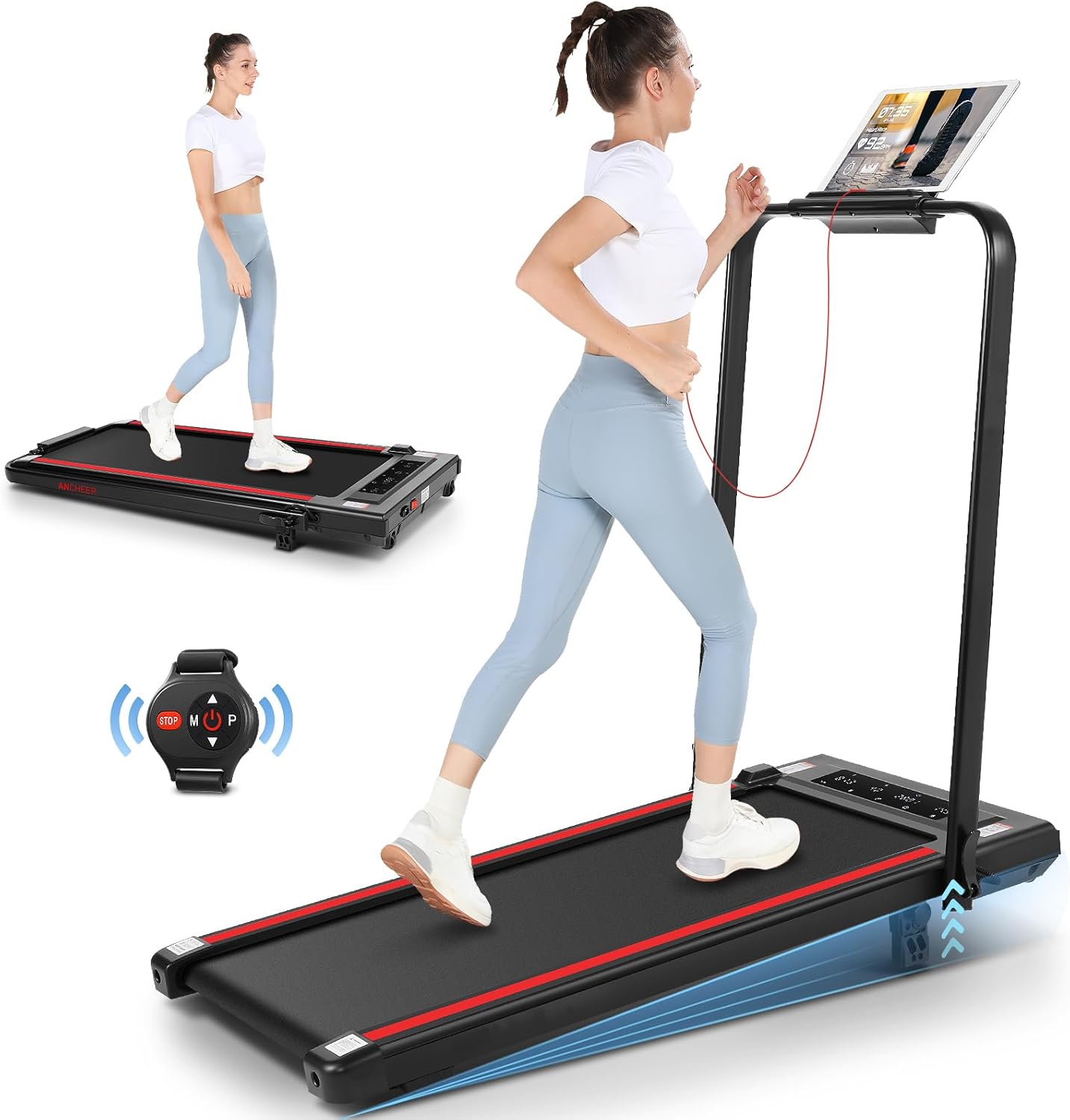 Under Desk Treadmill with Incline, 300lbs Walking Pad Treadmill with Handle Bar& Remote Control, 2.5HP Folding Treadmill for Home/Office, Installation-Free Jogging Running Electric Machine
