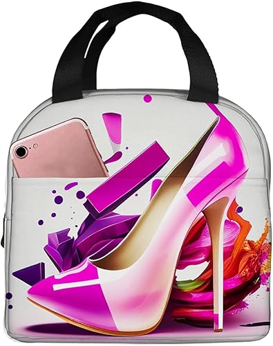 OOZ Lonchera aislada para mujeres y hombres, estampado de zapatos de tacón alto rosa, reutilizable, a prueba de fugas, para adultos, oficina,