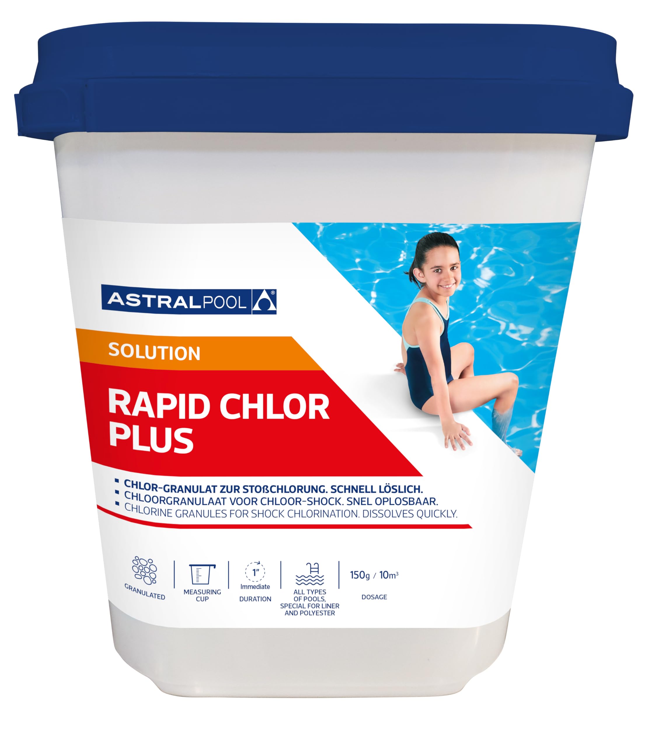 Astralpool Rapid Chlor Plus Granulat 5 kg, schnell löslich zur Chlorschock für Pool, Schwimmbad, Whirlpool, Spa oder Aufstell Minipool zur Algenbekämpfung oder Pooleröffnung im Frühjahr