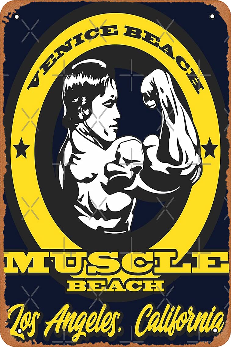 NIUMOWANG Metal Sign - Arnold Schwarzenegger Venice Beach Muscle Beach Tin Poster 12 X 8 Inches