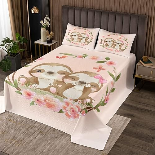 Miniatura 8 de Erosebridal Juego de edredón para niños con bonito diseño de animales y abejas dulces, juego de ropa de cama floral rosa y rosa, juego de colcha con