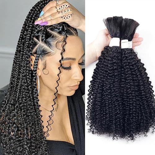 Nvnvdij Cabello humano rizado, húmedo y ondulado, cabello humano negro natural para trenzar, sin trama, 100% sin procesar, extensiones de cabello