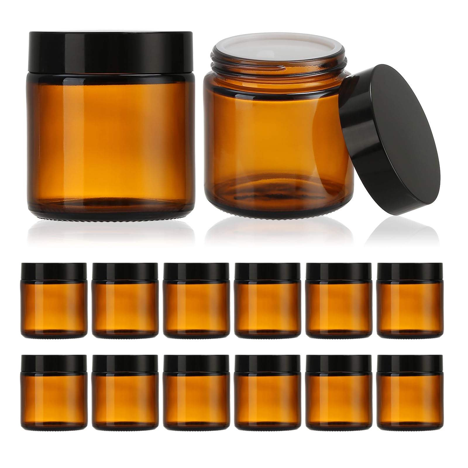 Photo 1 of 12 Pcs 4 oz Amber Glass Jars with Lids, Round Glass Containers with Inner Liners, Airtight Leakproof, UV-Protective for Lotion, Powder, Ointment, Candle Making Storage