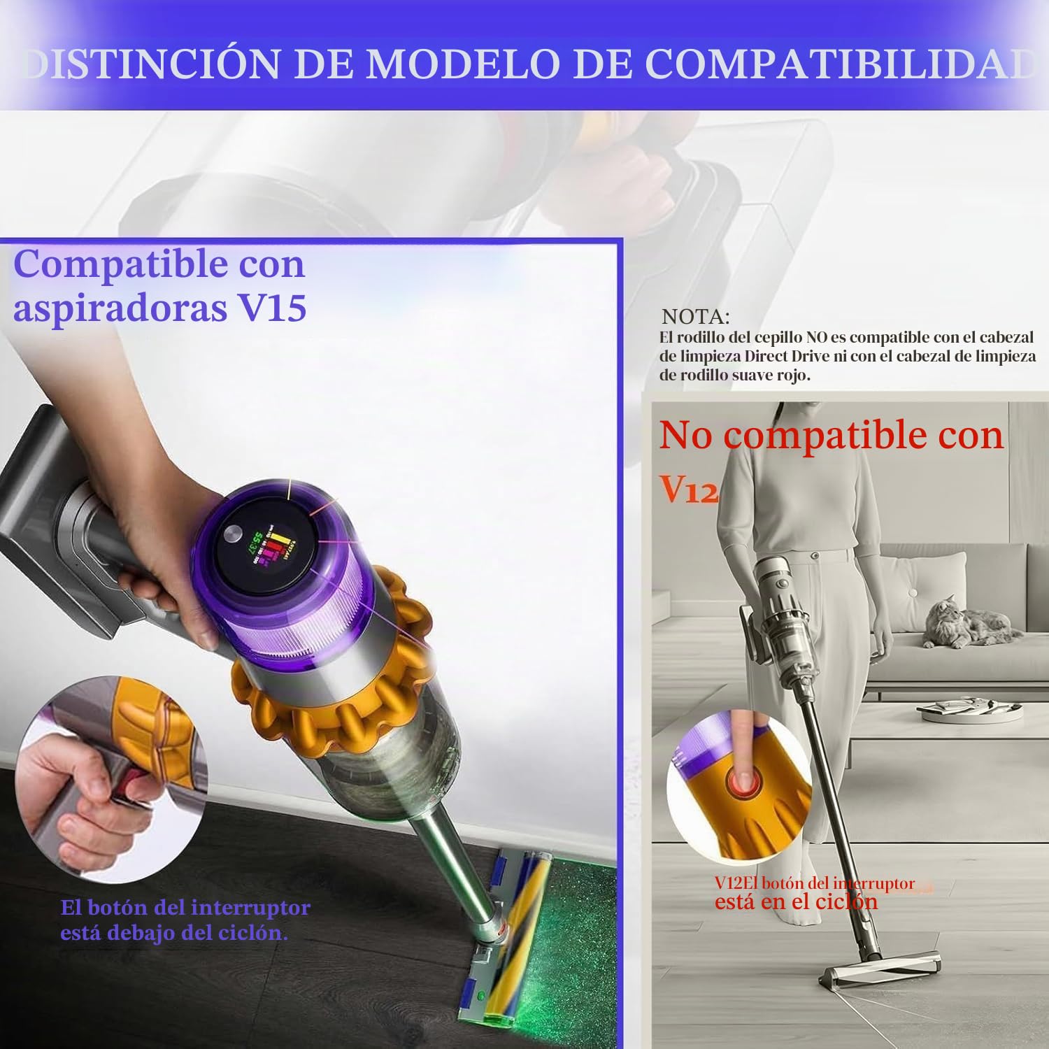 Rodillo de cepillo para Dyson V15 Detect Slim Absolute Total Clean Extra Aspiradora Roll Piezas de repuesto (V15 Cepillo con filtro)