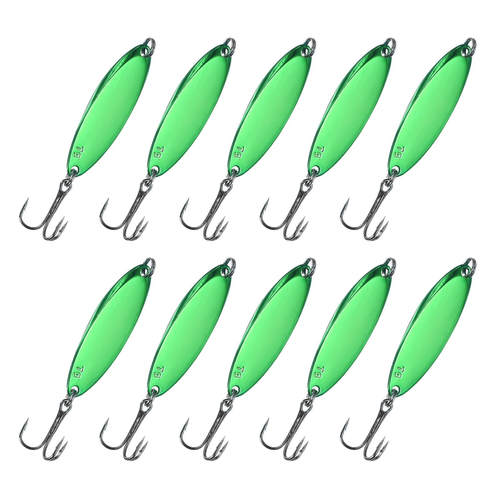 YELARXI 10Pcs Fishing Spoons Lures, Metal Treble Trout Lures 1/4oz Green