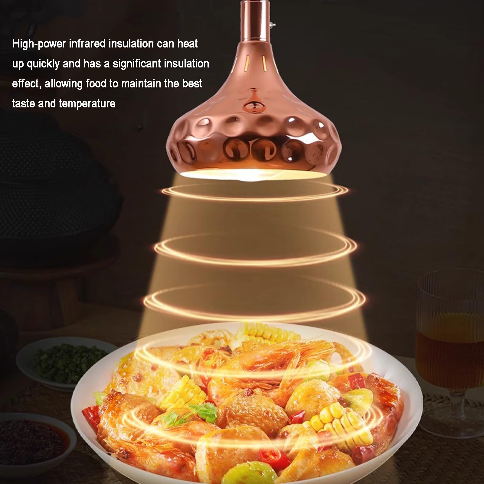 Wisząca lampa do podgrzewania potraw, wysuwana lampa grzewcza z żarówką 250 W, do bufetów, restauracji, kuchni i restauracji, 25 cm