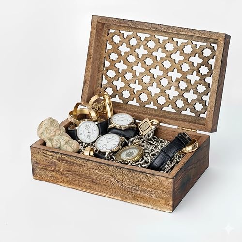 Miniatura 1 de Caja decorativa de madera de mango blanco envejecido con tapa, caja de recuerdo grande "Trellis ", caja decorativa hecha a mano con tapa para usar