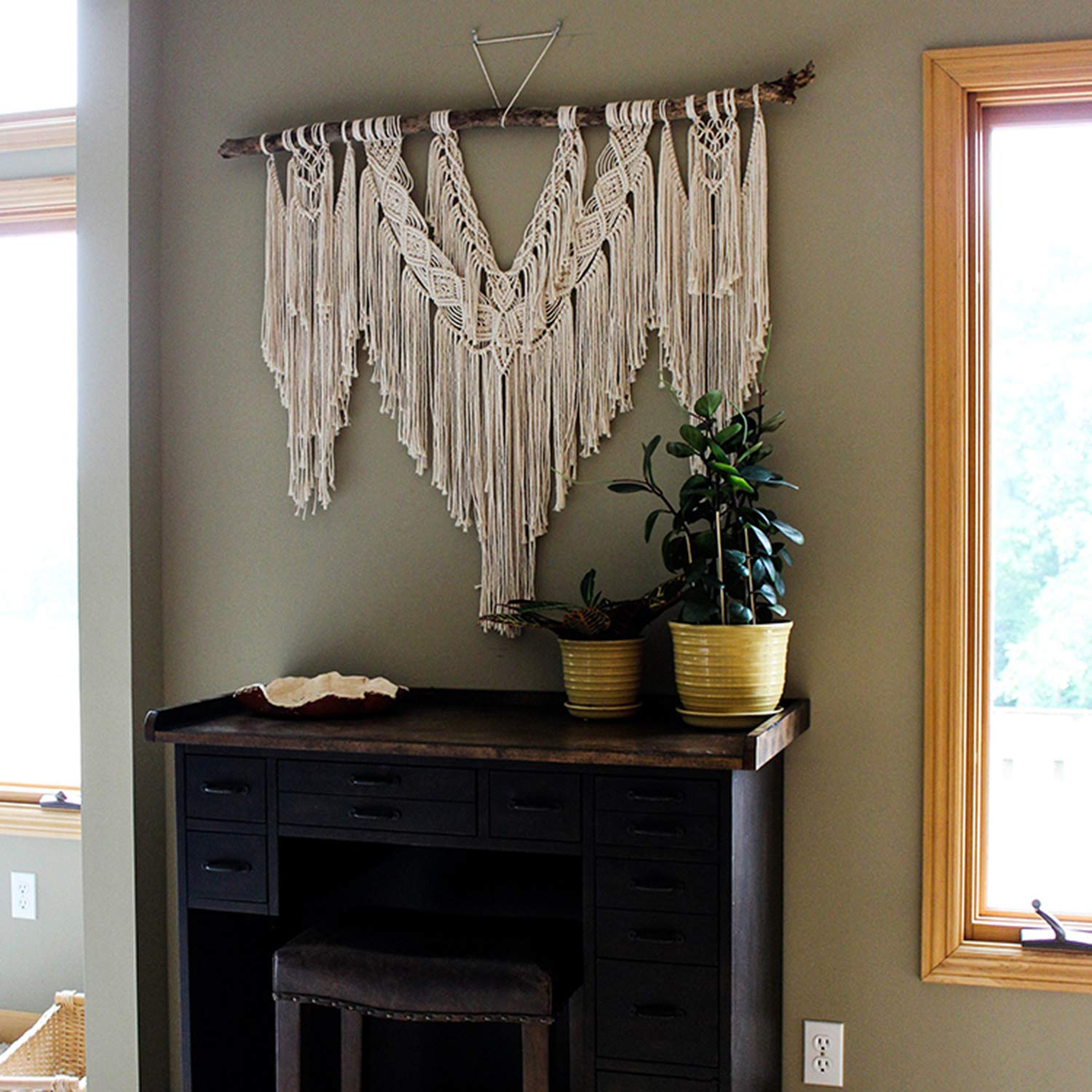 PORFOYO Arazzo da parete, 120 * 75 cm Macramè con Foglie, Macramè