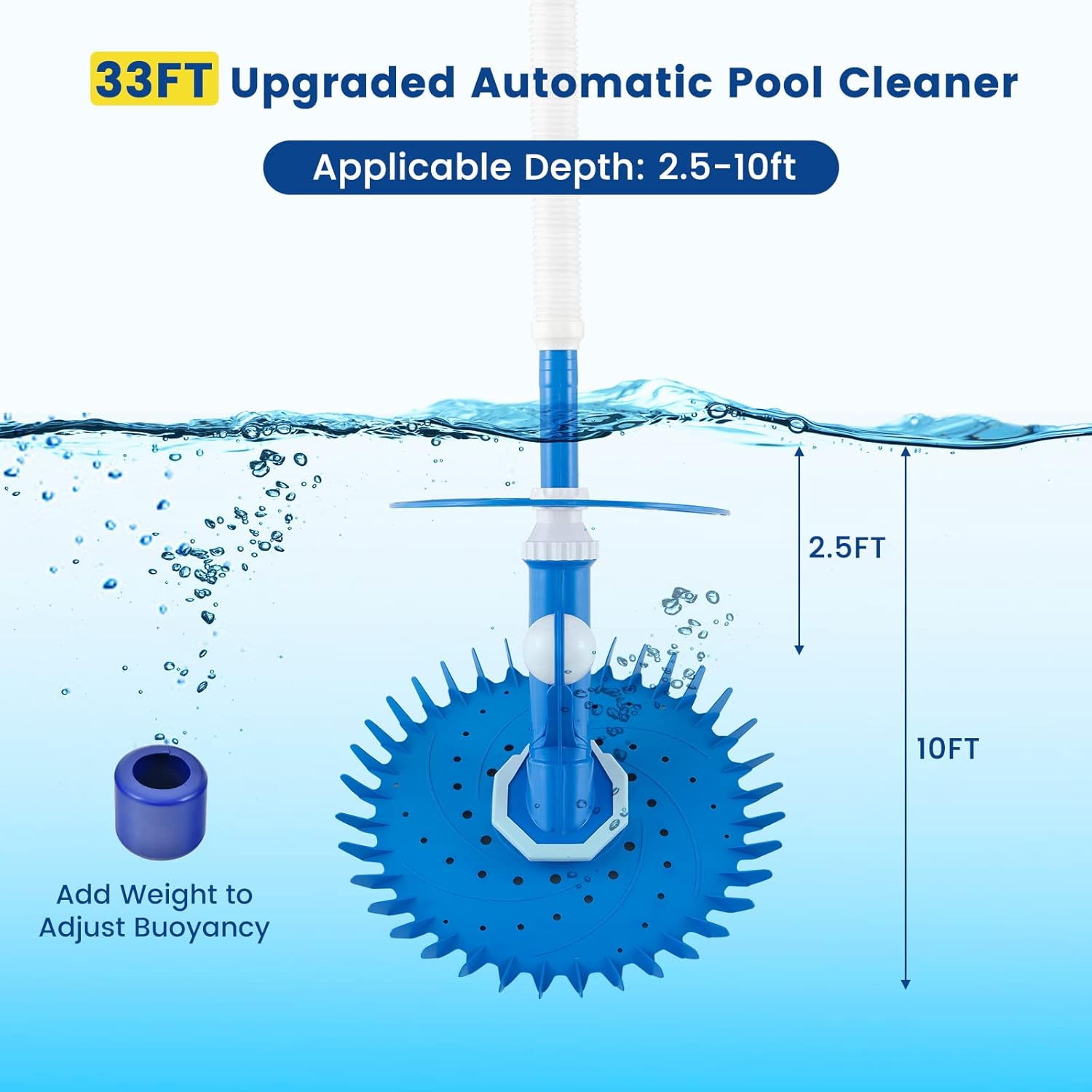 Goplus Upgraded Automatic Pool Cleaner, Vacuum Suction Pool Sweeper with 10 x 3.3 FT Extension Hoses & 36-Fin Disc, Side Climbing Pool Cleaners Cleaning for Above-Ground Inground Pools Floors, Walls