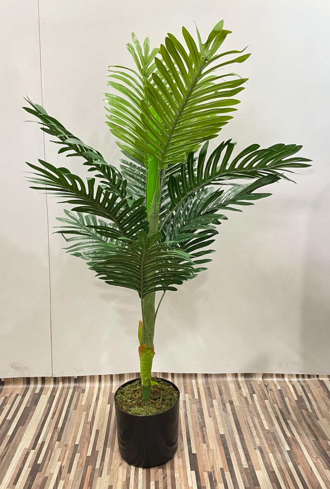 Home Bloom Artificial Bottle Areca Palm Plant for Home Decor/Office Decor/Gifting | Natural Looking Indoor Plant (with Pot, 110 cm) (Green)