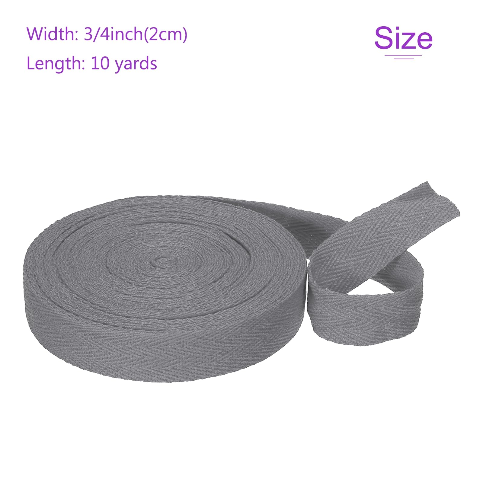 DMiotech 3/4"(2cm) 10 Yards Cotton Twill Tape Cotton Ribbons Bias Binding Tape Herringbone Tape Ribbons Dark Gray for DIY Crafts Clothes - Image 3