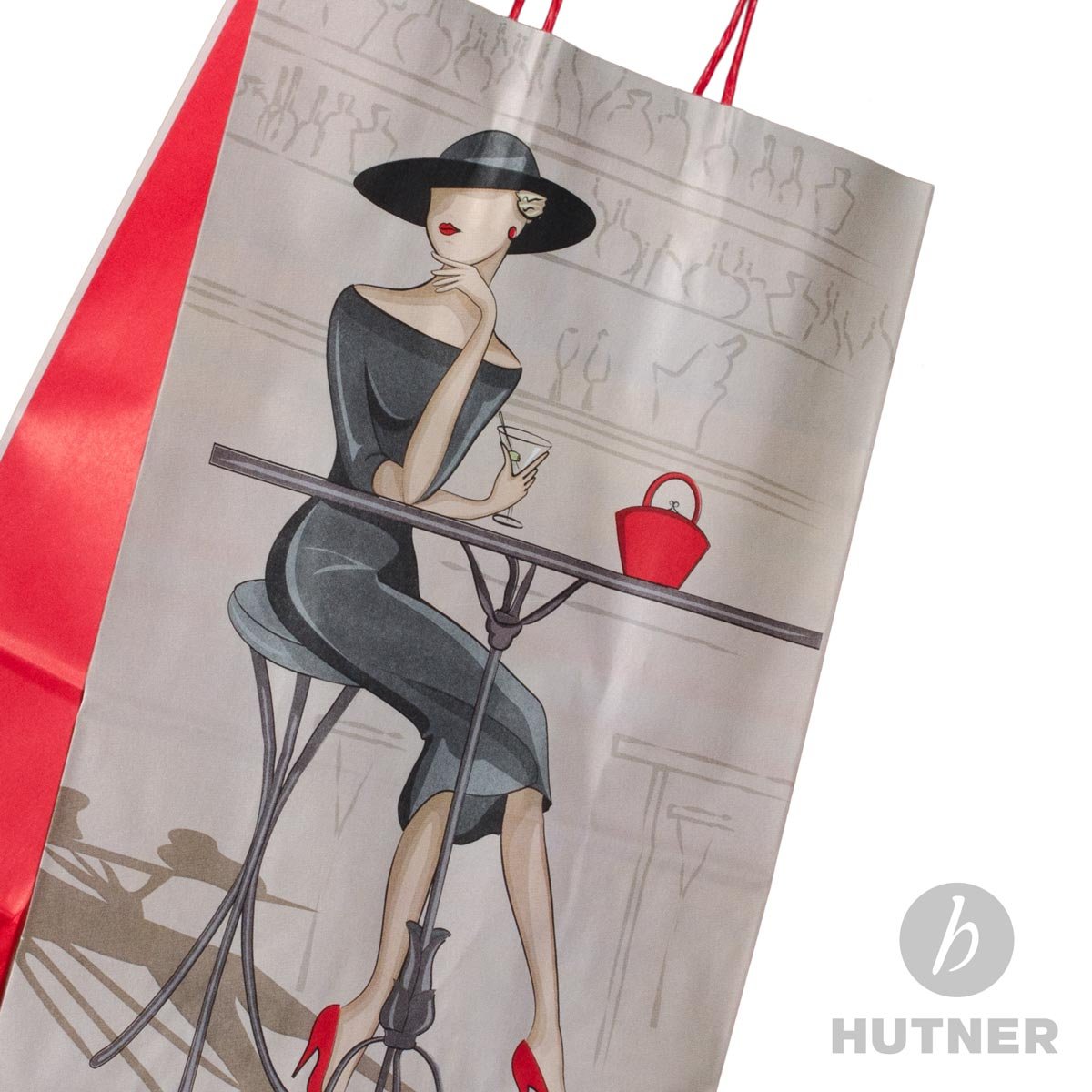 100 x Papiertüten Motiv: Elegance 32+17x44 cm | Papiertragetaschen mit Kordel | Kraftpapiertüten | Papiertaschen mittel | HUTNER