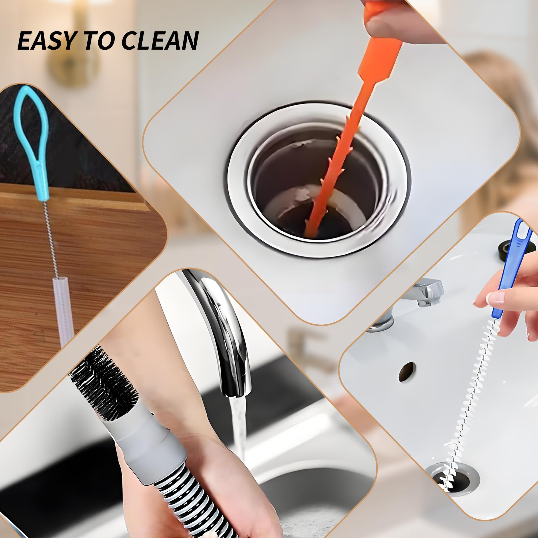Stura Lavandini e Scarichi, Flessibile Forte Sbloccatore di Scarico, Spazzole Pulizia Professionali, Riutilizzabile Spazzola Pulizia Tubi,per Cucine Vasche Bagno Servizi Igienici Fognature (6 IN 1)