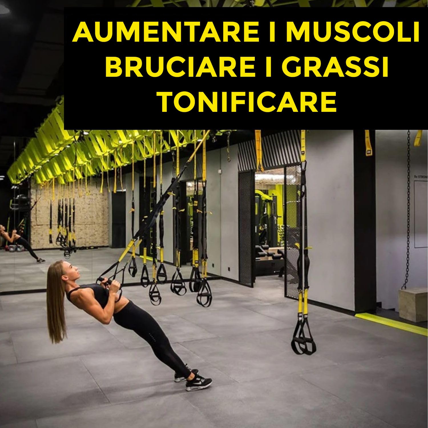 Kit di Allenamento in Sospensione e Fitness: rullo addominali, elastici fitness e cinghie da sospensione. Attrezzi per palestra in casa (elastici palestra, ruota addominali e cinghia da sospensione)