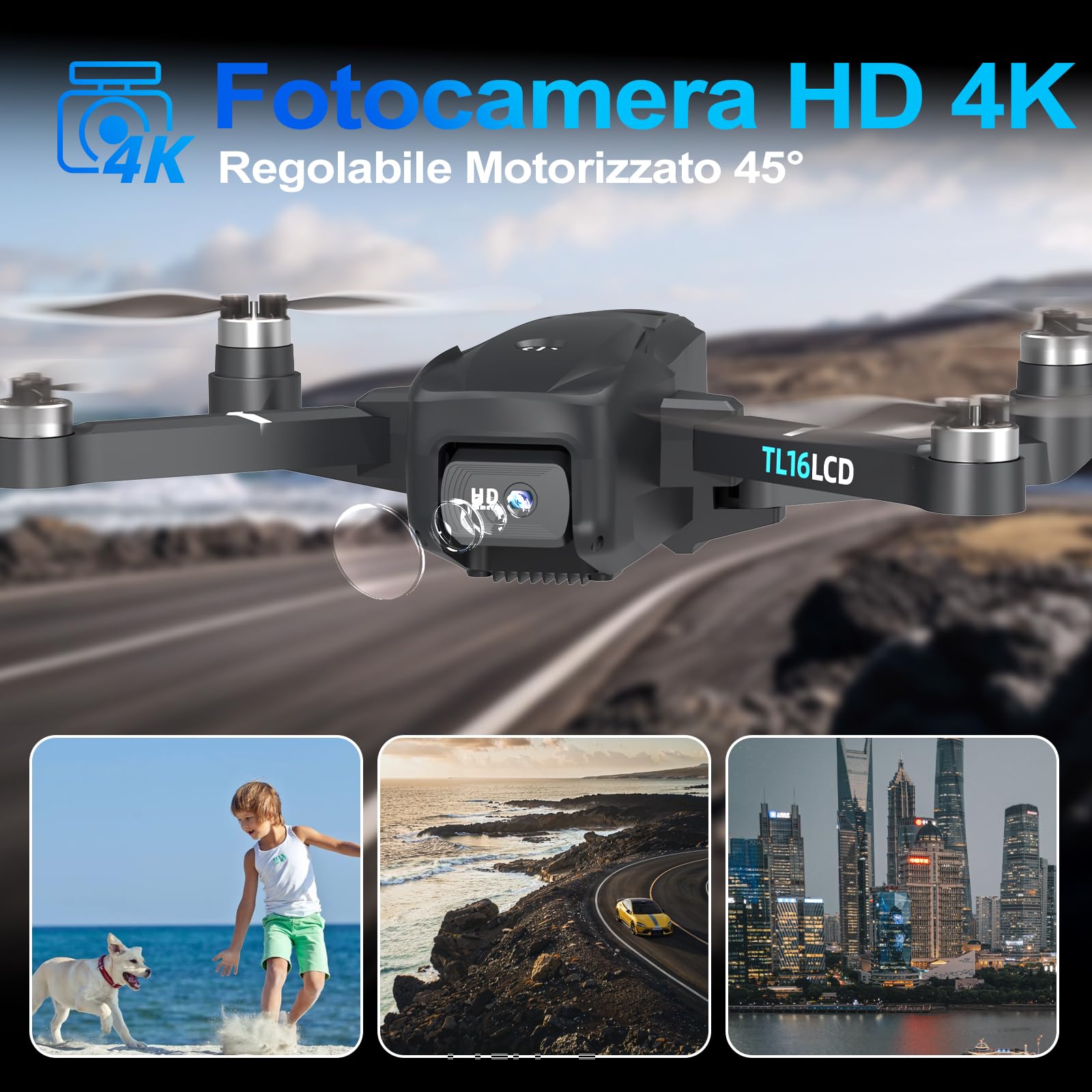 Tolatoyus Drone con Telecamera 4K per Adulti, Drone GPS con Telecomando LCD Follow Me Ritorno Automatico Trasmissione 5G Lungo Raggio Quadricottero Pieghevole Droni per Principianti