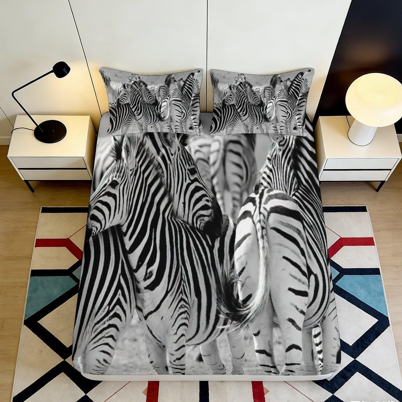 3D Printed Zebra Stripe Fitted Sheet Microfiber Soft Mattress Cover for Bedroom Guest Room Decor Protection 90x200x25cm