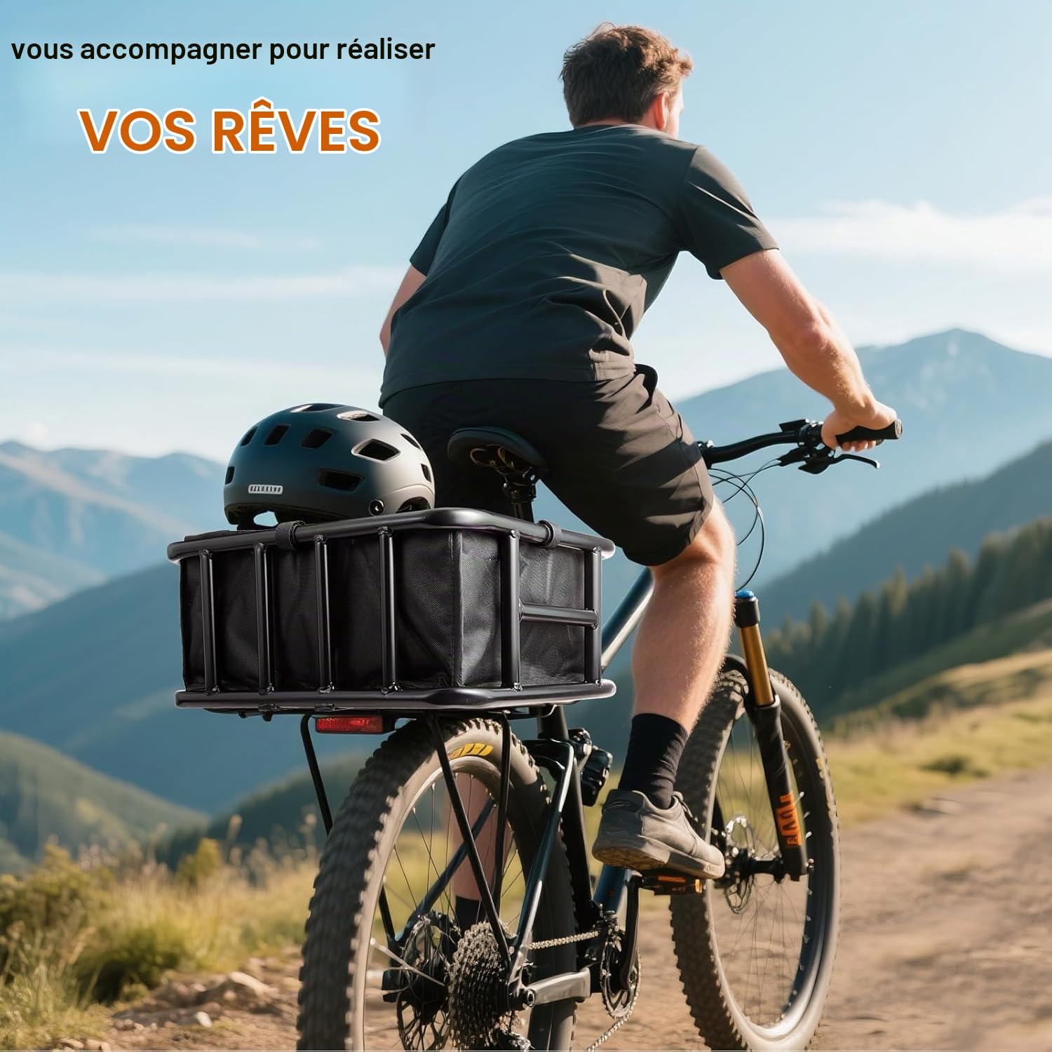 Panier de Vélo Arrière, Panier Velo, Panier Arrière en Métal avec Filet de Chargement et Doublure Épaisse, Porte Bagage Velo Arriere, pour Plupart des Vélos et Vélos Électriques