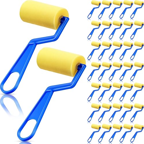 Tenceur 50 Pieces 3 Inch Foam Paint Rollers Painting Sponge Roller Small Sponge Paint Roller with Plastic Handle for Young Artists Kids Early