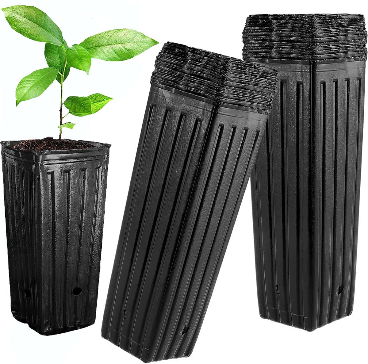 Lot de 50 grands pots d'arbre profonds en plastique avec trous de drainage pour intérieur et extérieur - 24,9 x 12 cm (H x l)