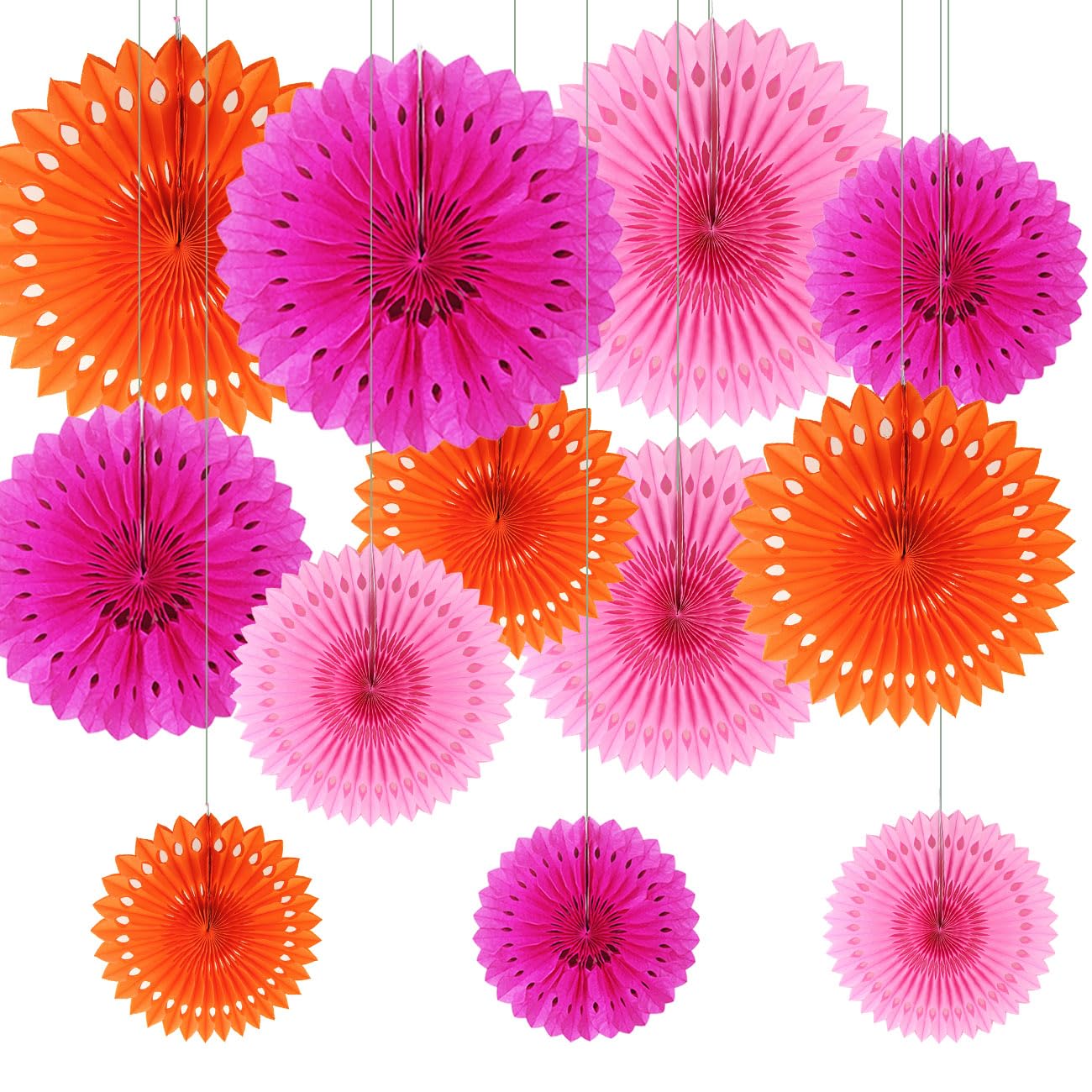 CC wonderland zone 12PCS Hot Pink and Orange Paper Fans Party Decorations,Hanging Ceiling Honeycomb Round Tissue Paper Fans for Birthday Wedding Party Decorations โ image 1