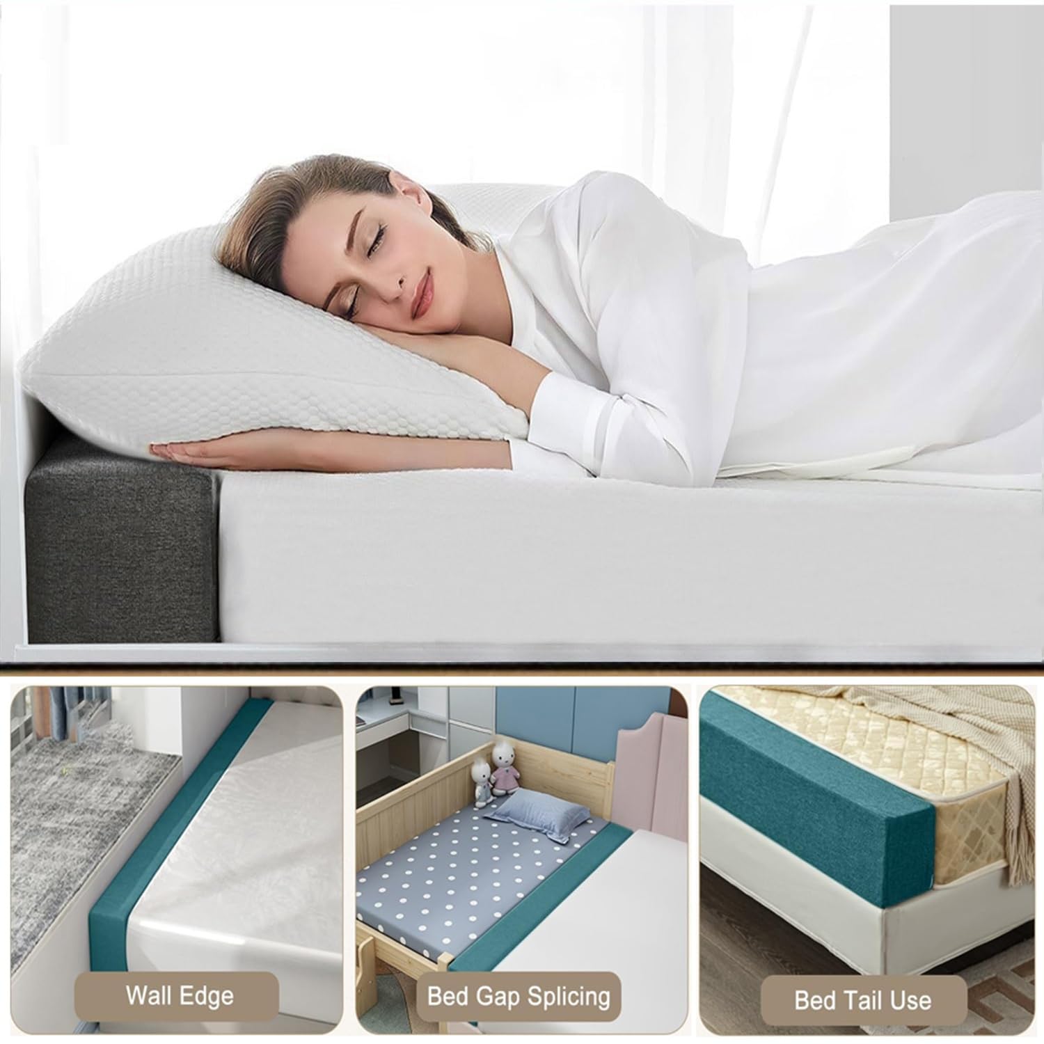Bettlückenfüller für Matratze 90-220cm, 45D High-Density Schaumstoff Matratzenverlängerung gegen Herausfallen von Kissen, Abnehmbarer Waschbarer Bezug, Ideal für Kopfteil Wand(Dunkelgrau,190x20x30cm)