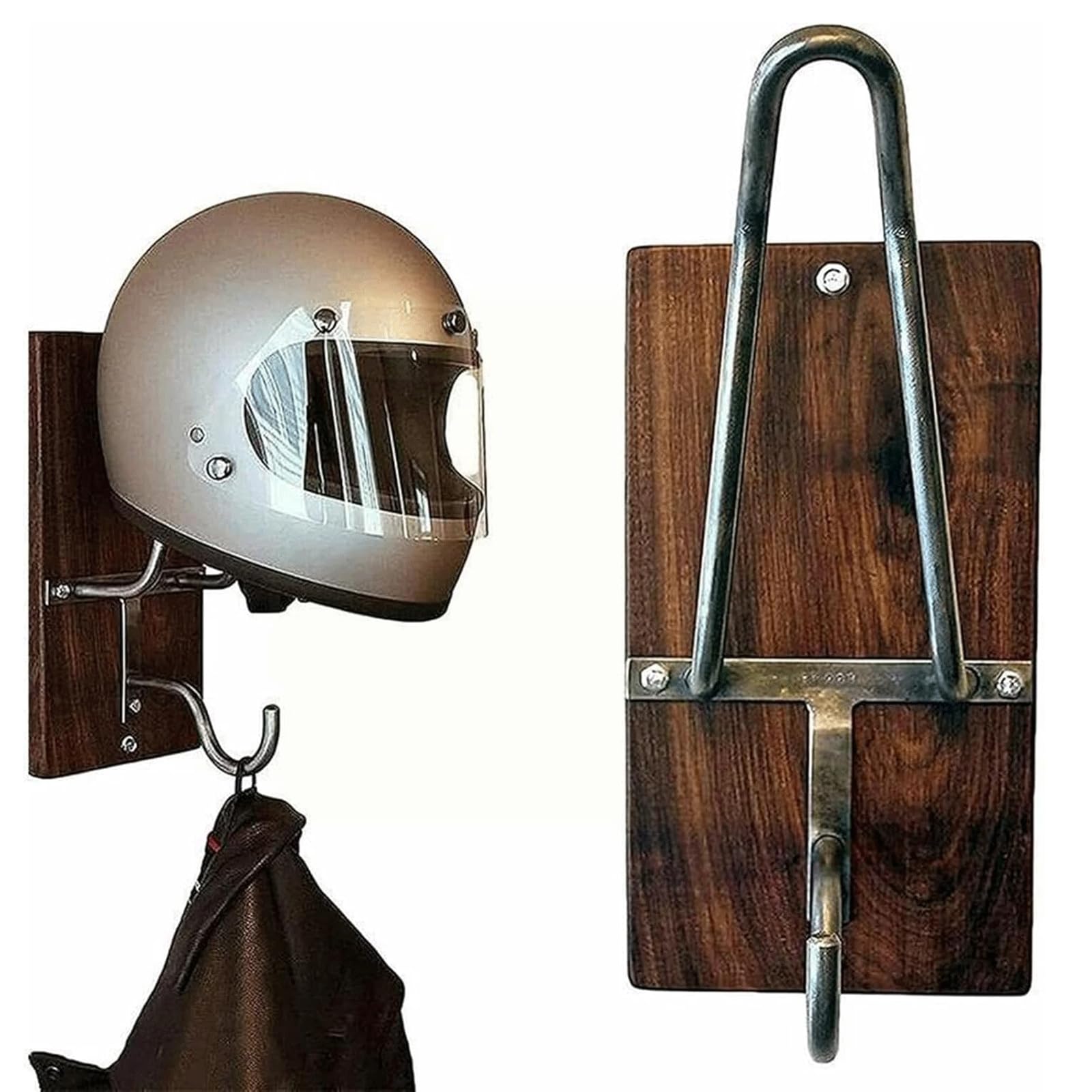 Wandhalterung aus Holz für Motorradhelme, Jackenhaken, Mantel-Organizer, Ständer für Hüte, Mützen, Handschuhe, Zubehör