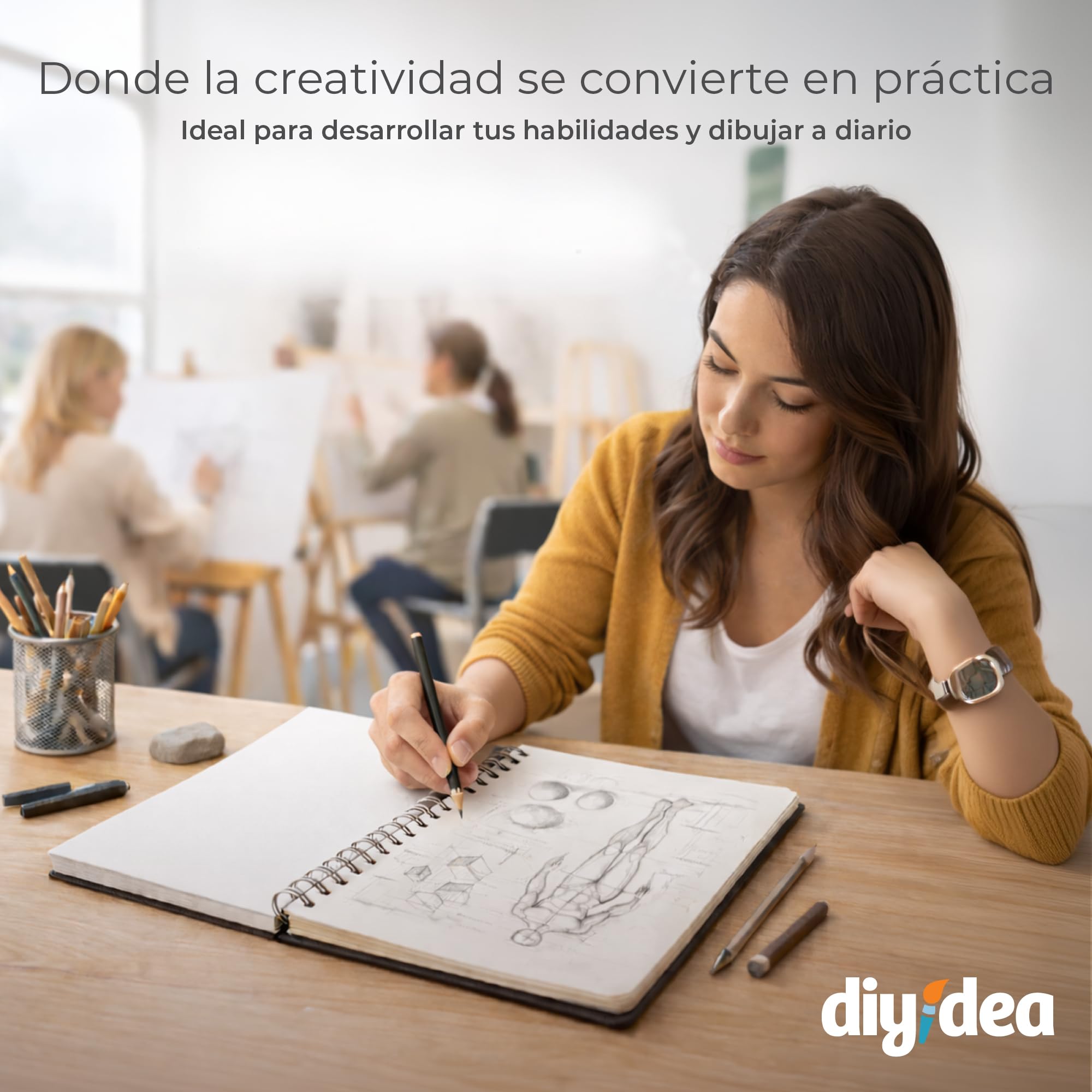 DIYIDEA Cuaderno de Dibujo A4 200 g/m² – 100 Páginas, Espiral Tapa Dura – Bloc de Dibujo para Lápiz, Carboncillo, Grafito y Pastel – Para Principiantes y Profesionales