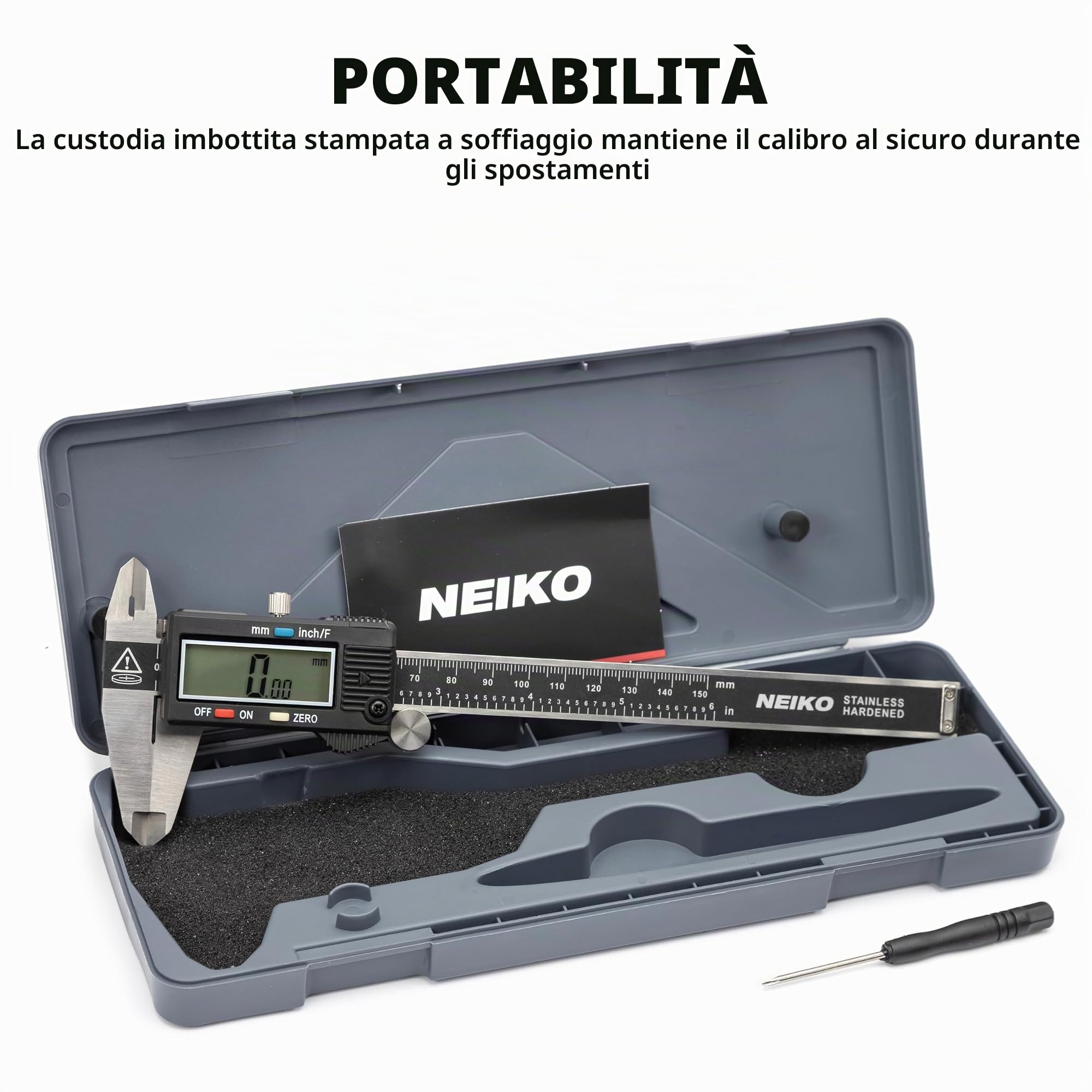 Neiko® 01407 a calibro digitale elettronico con grande display LCD | 0 – 15,2 cm | inch/frazioni/Millimeter conversione, 01407A
