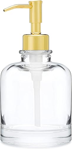 Rail19 Derby Dispensador de jabón con bomba de metal, jabón líquido de manos y loción para cocina y baño, 10 onzas (dorado)