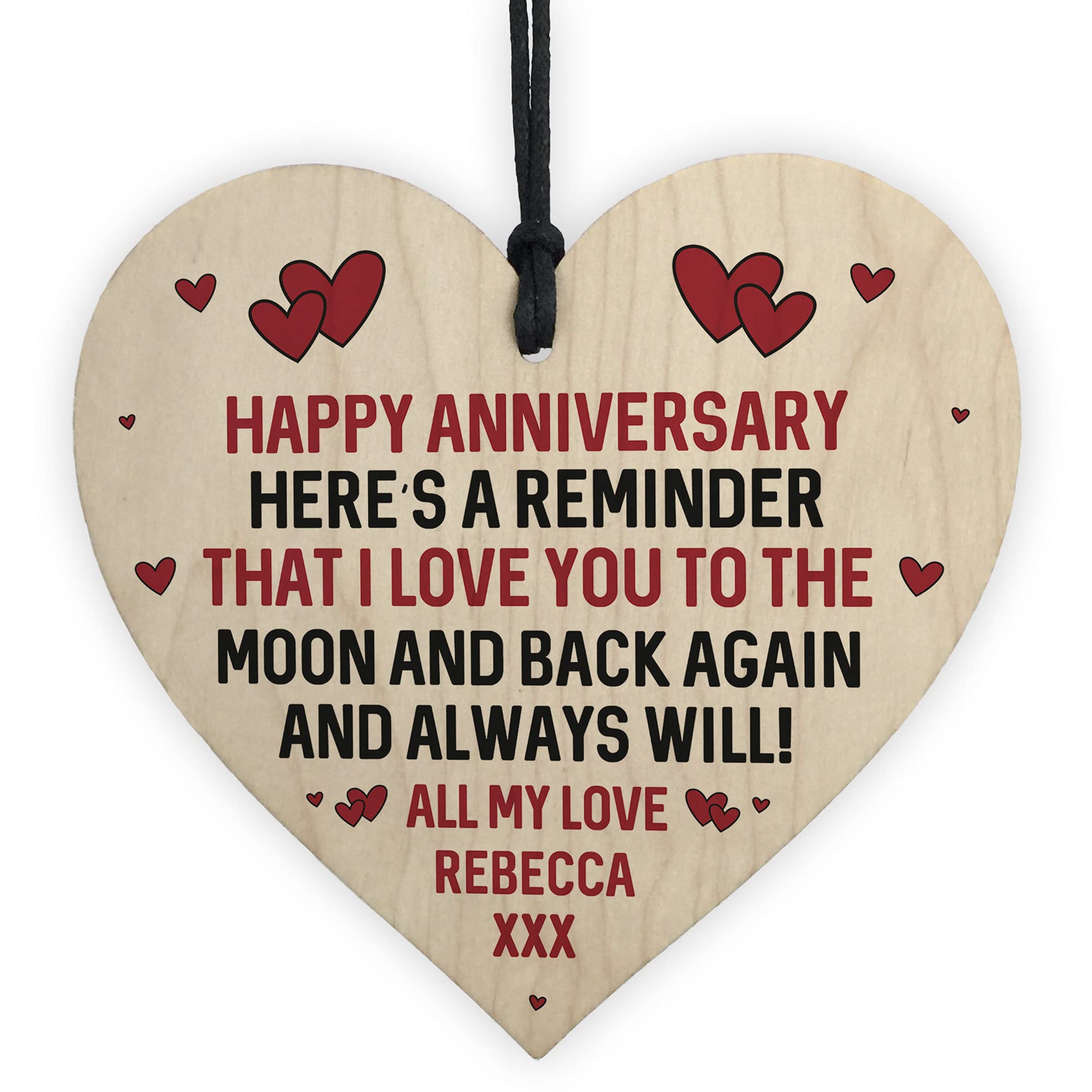 Personalised Happy Anniversary For Husband Wife Wood Heart For Her Him