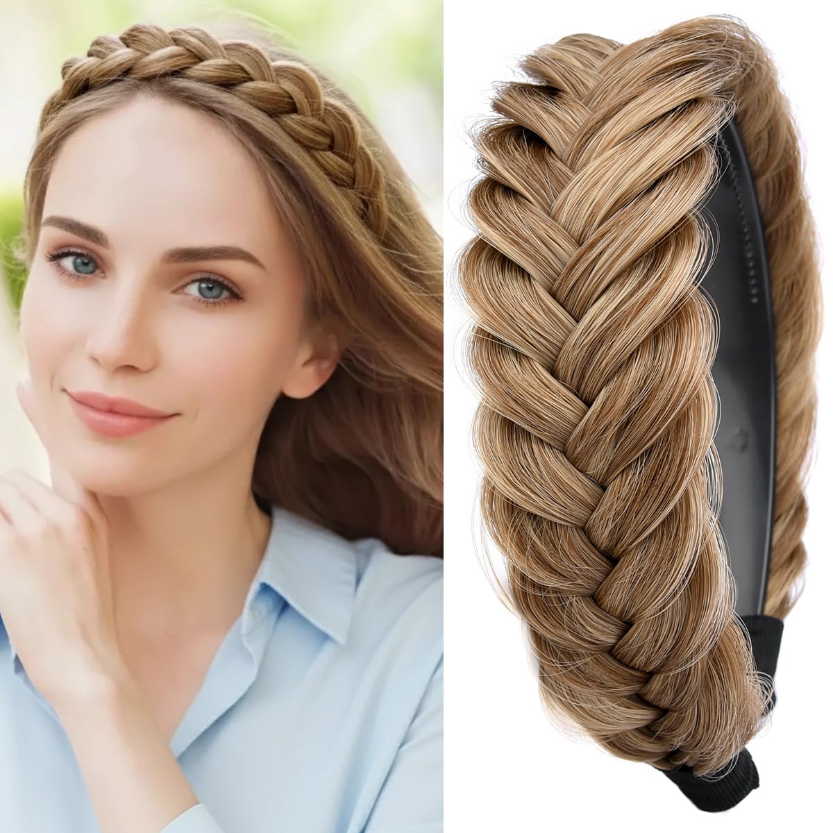 Oplira Braided Headband With Tooth Wide Braid Messy Hair Hoop Women Fashion Hair Accessories (Dirty Blonde)