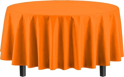 Miniatura 2 de Exquisite Paquete de 24 manteles de plástico color naranja, mantel redondo desechable de 84 pulgadas para fiestas, mantel redondo, manteles