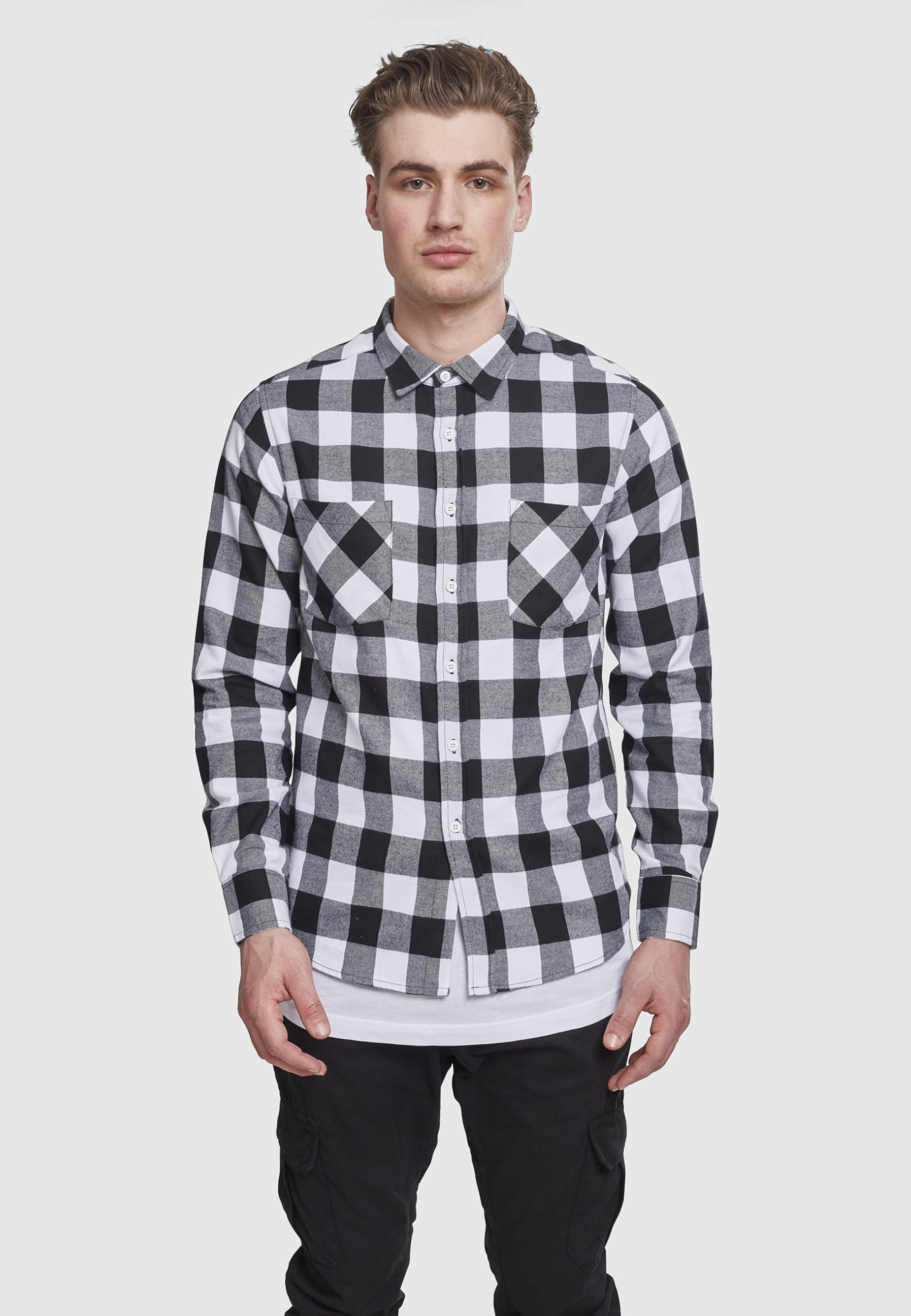 Urban Classics Checked Flanell Shirt Camisa, Multicolor (Blk/Wht), 5XL para Hombre