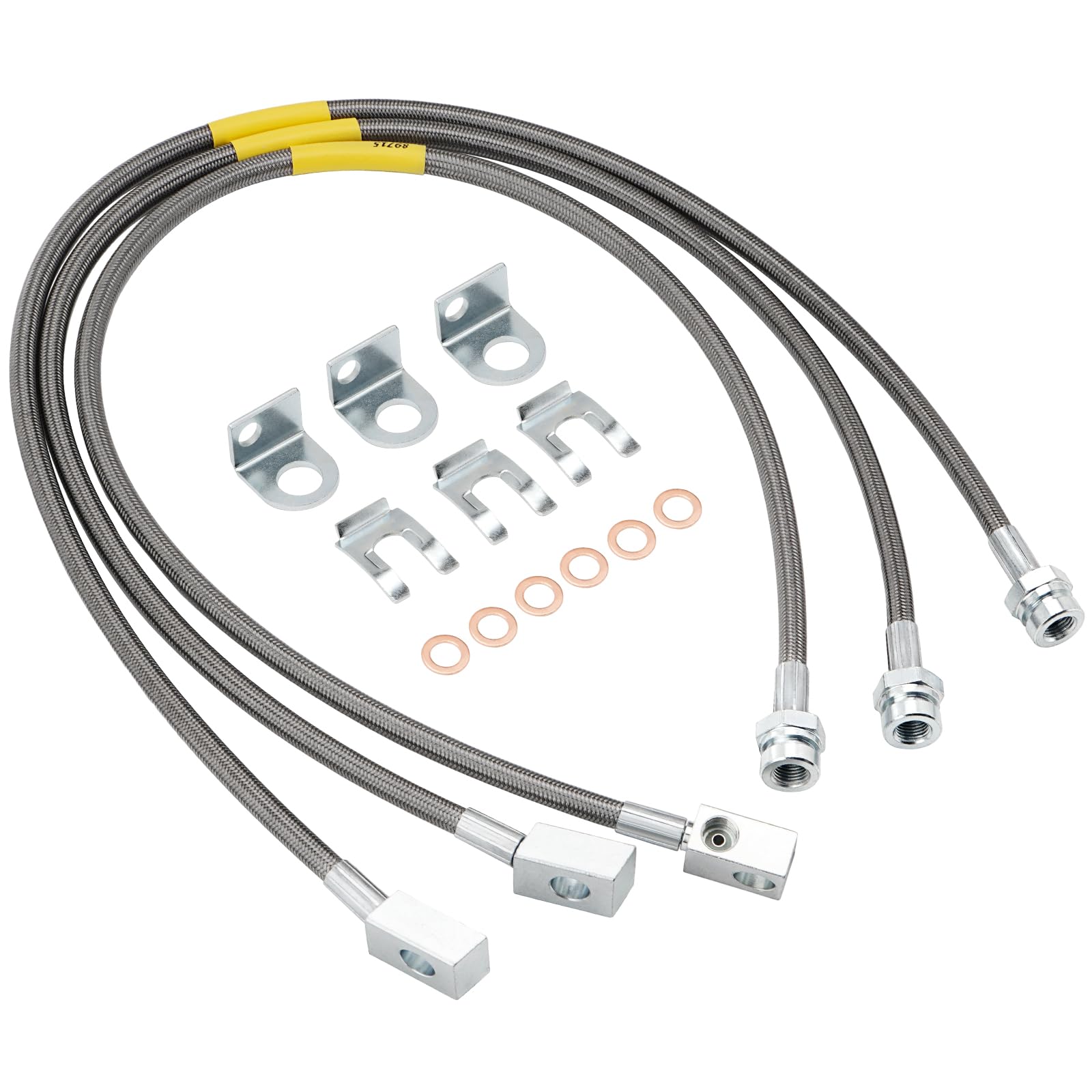 89715 Stainless Brake Lines, Front & Rear Extended Brake Lines (89702 & 89703) for 4"-6" Lift, Compatible with 1987-2006 4WD Jeep Wrangler TJ YJ XJ, 1984-2001 2WD/4WD Jeep Cherokee XJ